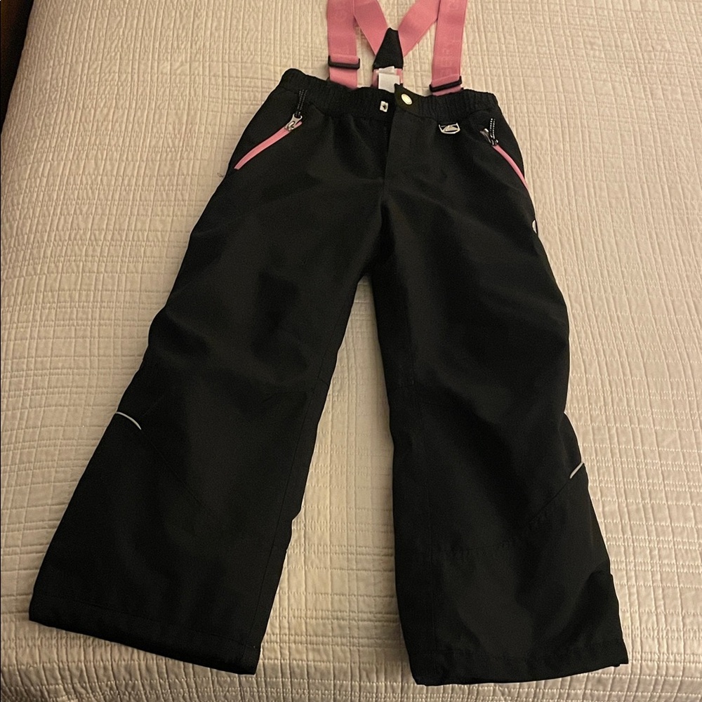Kids Black Snow Pants with Pink Straps